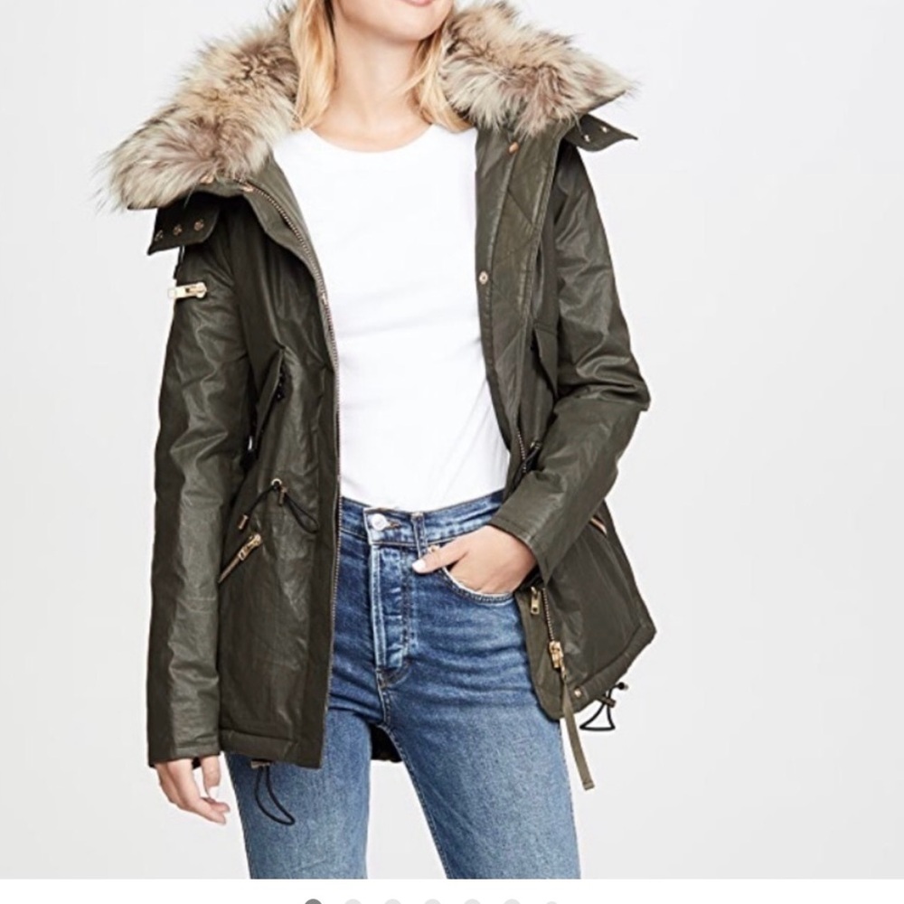 SAM. Devon Parka Fur Coated Zip Jacket Green Medium Cotton Winter Fall Warm
